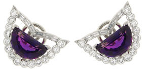 Platinum amethyst and diamond earrings