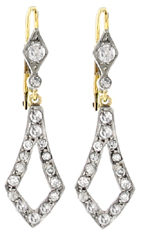 Platinum diamond and cobalt glass Art Deco earrings