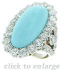 Platinum tourquise and diamond ring 