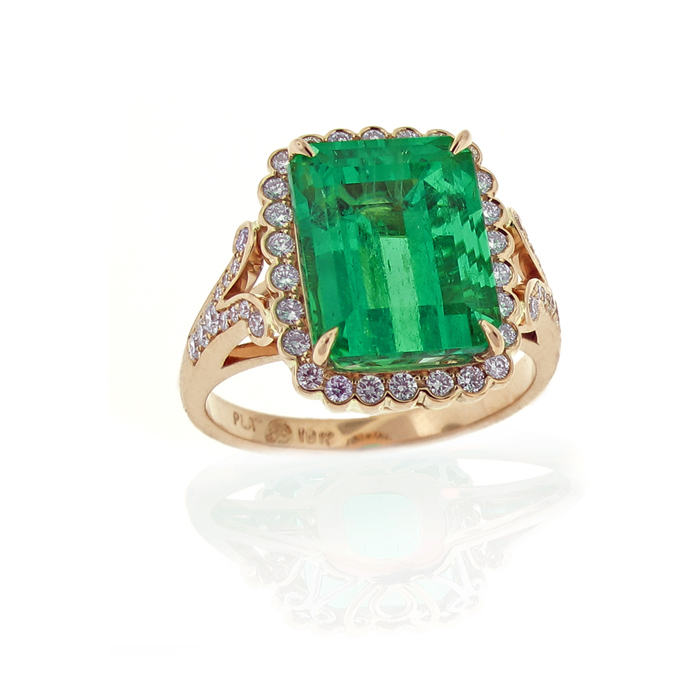 Emerald and diamond ring set in peach gold |DC MD VA | Pampillonia ...