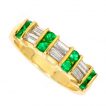 18 karat double row emerald and emerald cut diamond ring