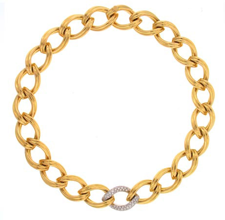 18-karat yellow gold necklace with diamond link 1 | Pampillonia ...