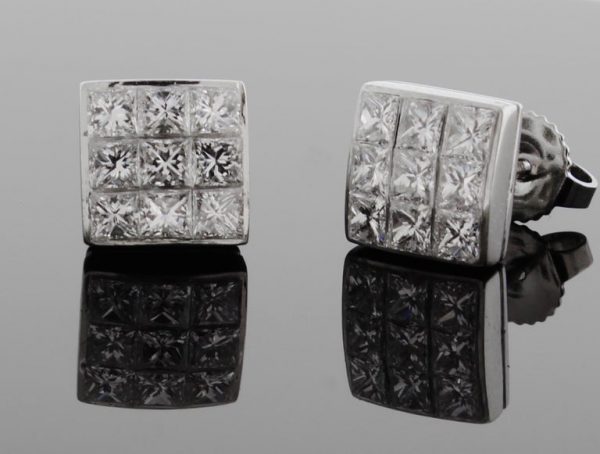 invisible set princess cut diamond earrings