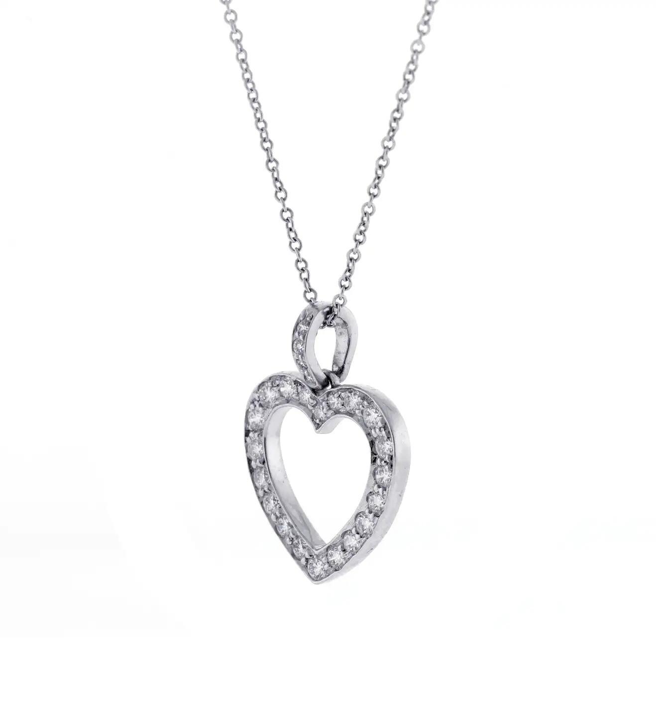 Tiffany & Co. Open Heart Diamond Pendant Necklace | Pampillonia 